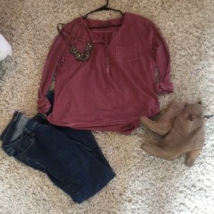 long sleeve burnt pink shirt.